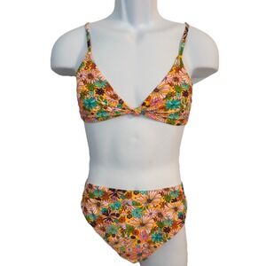 California Sunshine Swimsuit 2 piece Bikini Size Medium Floral Design Multicolor